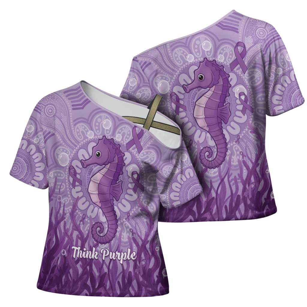 Australia Epilepsy Awareness Cross Shoulder Shirt Seahorse Think Purple Ribbon Aboriginal - Aussie Hoodie