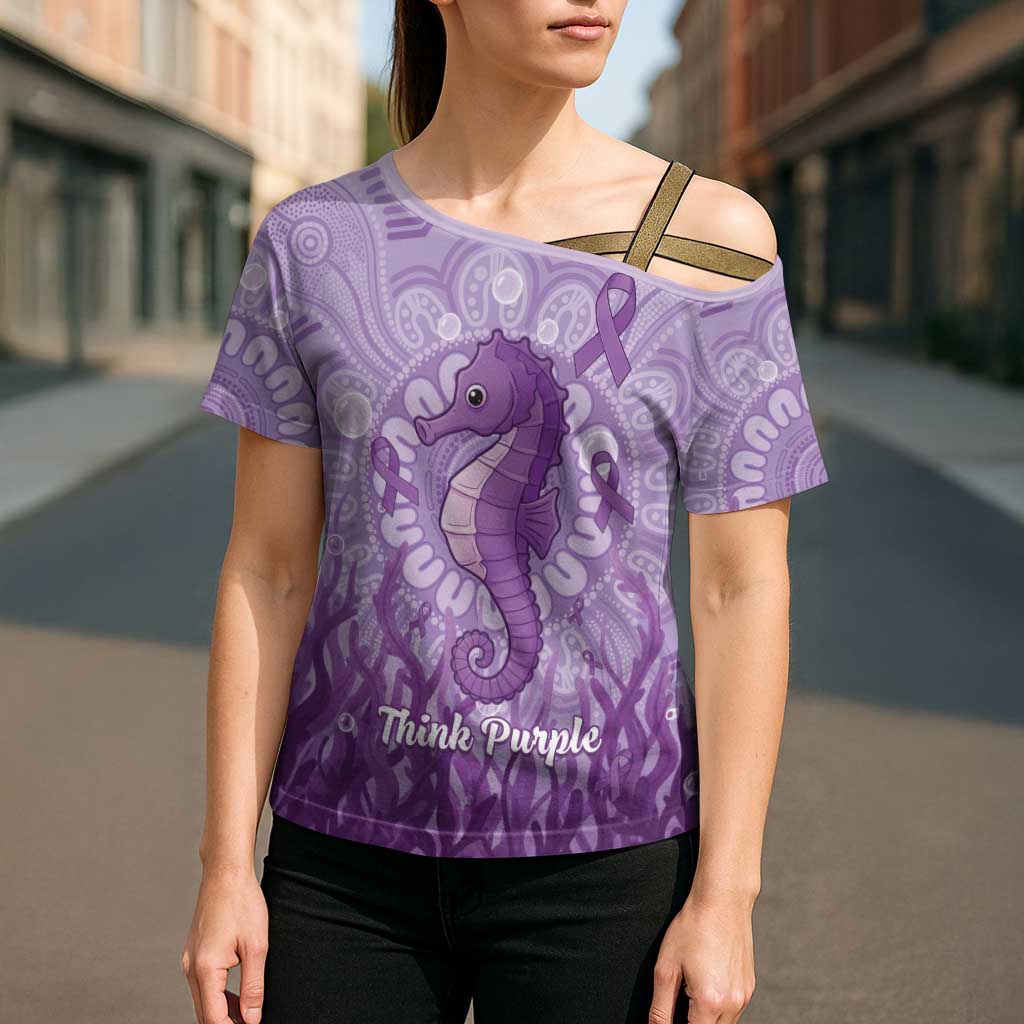 Australia Epilepsy Awareness Cross Shoulder Shirt Seahorse Think Purple Ribbon Aboriginal - Aussie Hoodie