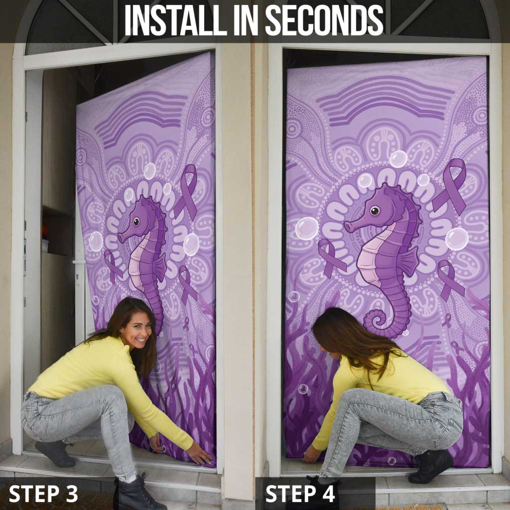 Australia Epilepsy Awareness Door Cover Seahorse Think Purple Ribbon Aboriginal - Aussie Hoodie