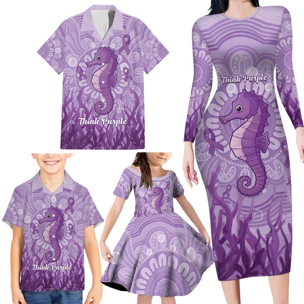 Australia Epilepsy Awareness Family Matching Long Sleeve Bodycon Dress and Hawaiian Shirt Seahorse Think Purple Ribbon Aboriginal - Aussie Hoodie