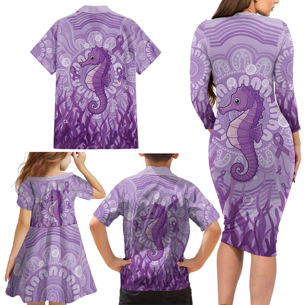 Australia Epilepsy Awareness Family Matching Long Sleeve Bodycon Dress and Hawaiian Shirt Seahorse Think Purple Ribbon Aboriginal - Aussie Hoodie