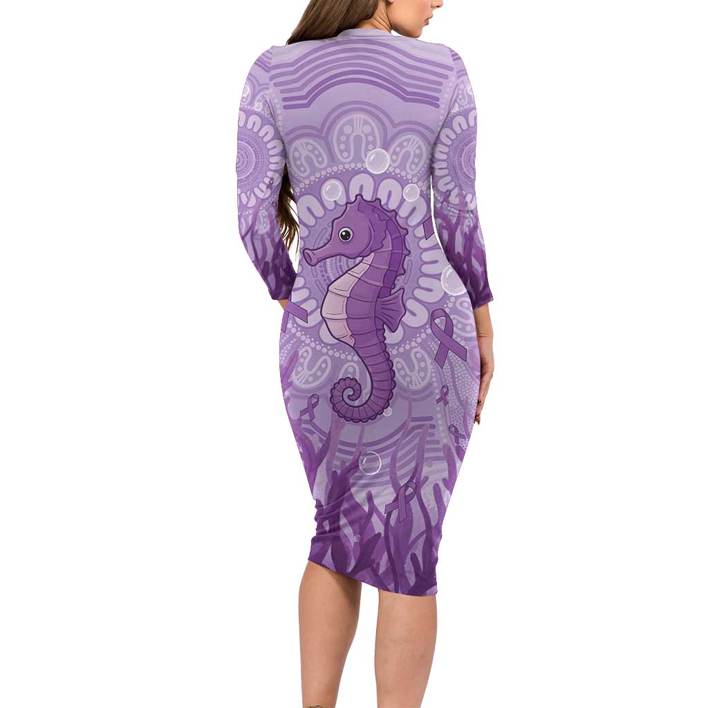 Australia Epilepsy Awareness Family Matching Long Sleeve Bodycon Dress and Hawaiian Shirt Seahorse Think Purple Ribbon Aboriginal - Aussie Hoodie