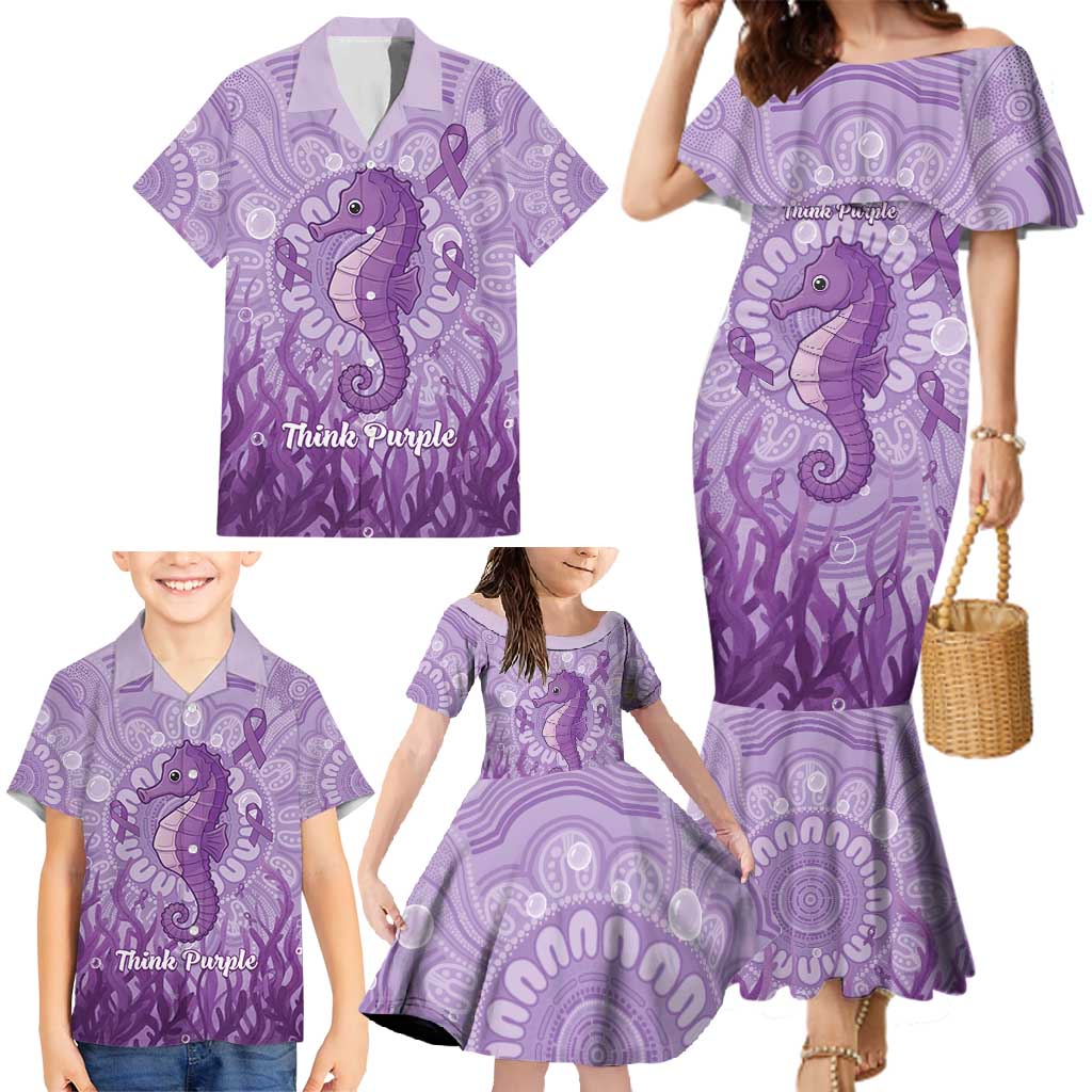 Australia Epilepsy Awareness Family Matching Mermaid Dress and Hawaiian Shirt Seahorse Think Purple Ribbon Aboriginal - Aussie Hoodie
