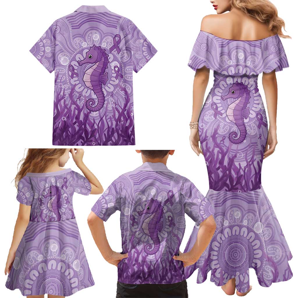 Australia Epilepsy Awareness Family Matching Mermaid Dress and Hawaiian Shirt Seahorse Think Purple Ribbon Aboriginal - Aussie Hoodie