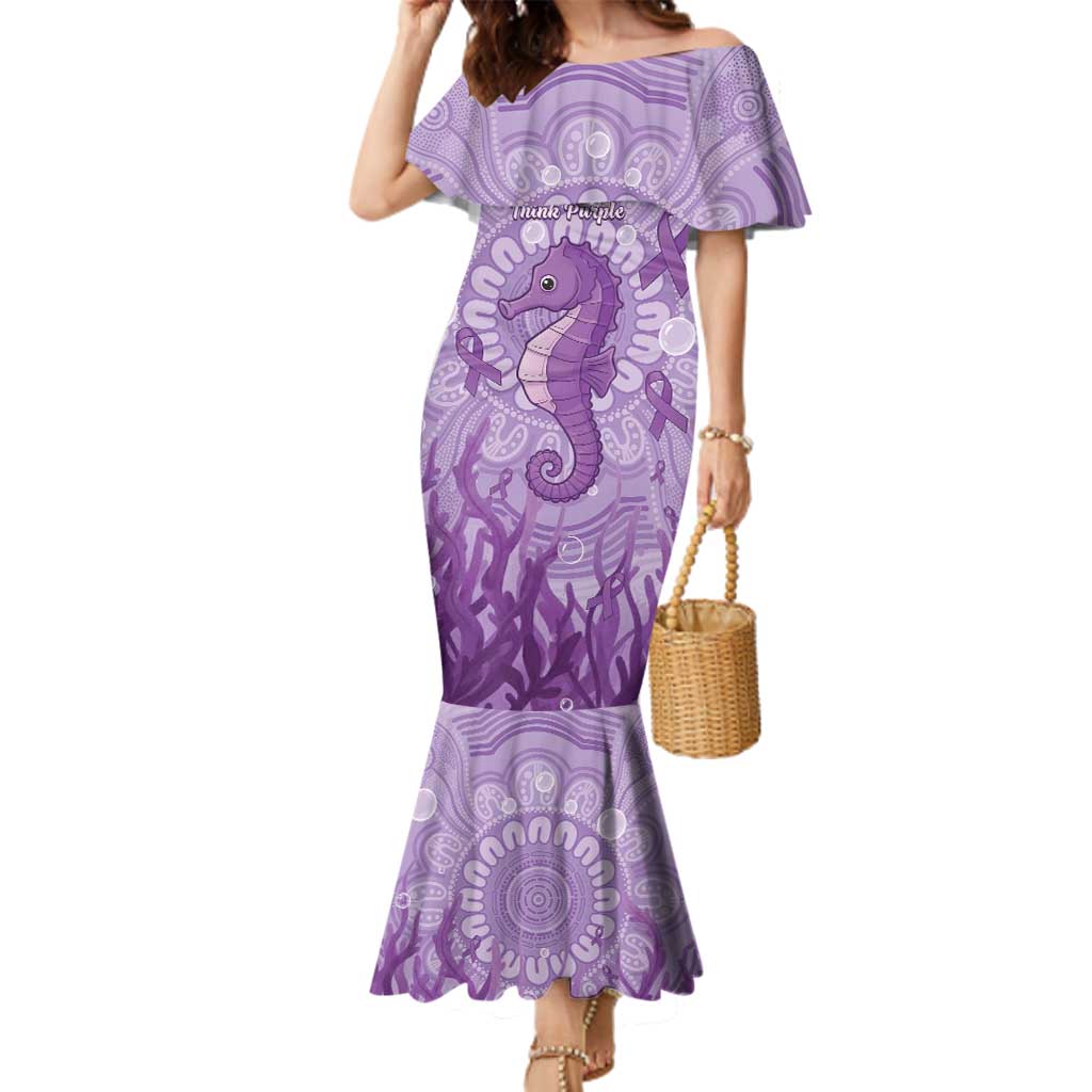 Australia Epilepsy Awareness Family Matching Mermaid Dress and Hawaiian Shirt Seahorse Think Purple Ribbon Aboriginal - Aussie Hoodie