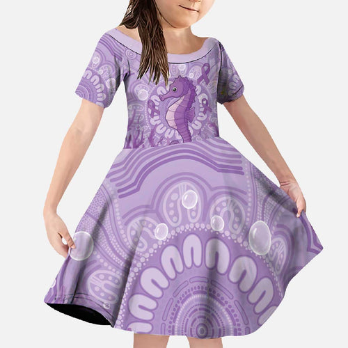 Australia Epilepsy Awareness Family Matching Off The Shoulder Long Sleeve Dress and Hawaiian Shirt Seahorse Think Purple Ribbon Aboriginal - Aussie Hoodie