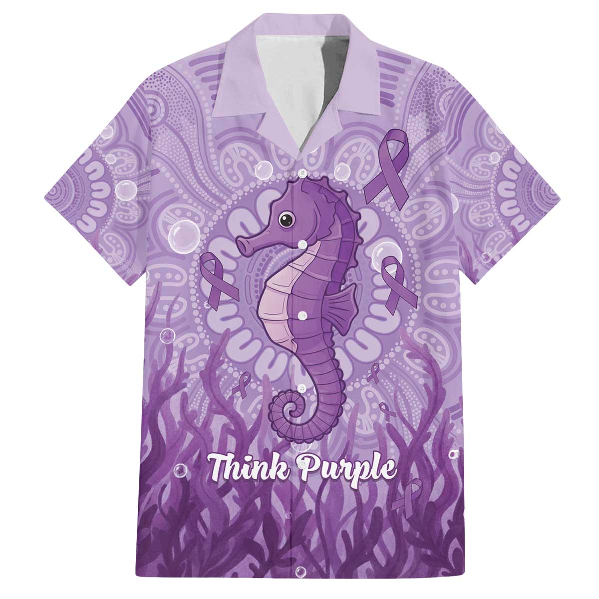 Australia Epilepsy Awareness Family Matching Off The Shoulder Long Sleeve Dress and Hawaiian Shirt Seahorse Think Purple Ribbon Aboriginal - Aussie Hoodie