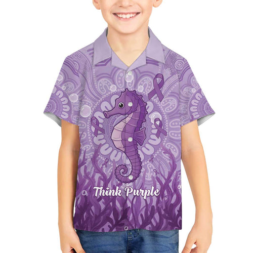 Australia Epilepsy Awareness Family Matching Off The Shoulder Long Sleeve Dress and Hawaiian Shirt Seahorse Think Purple Ribbon Aboriginal - Aussie Hoodie