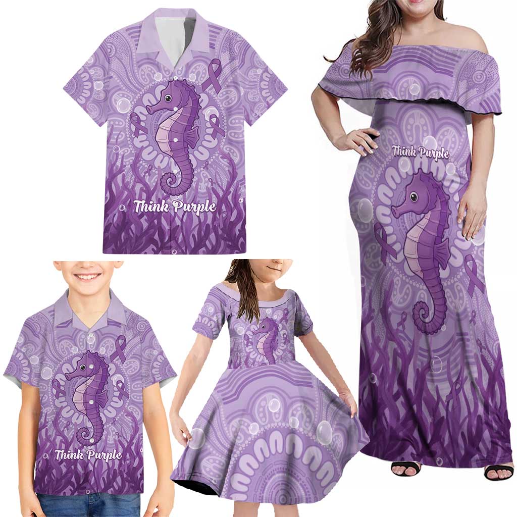 Australia Epilepsy Awareness Family Matching Off Shoulder Maxi Dress and Hawaiian Shirt Seahorse Think Purple Ribbon Aboriginal - Aussie Hoodie