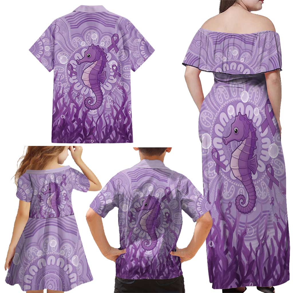 Australia Epilepsy Awareness Family Matching Off Shoulder Maxi Dress and Hawaiian Shirt Seahorse Think Purple Ribbon Aboriginal - Aussie Hoodie