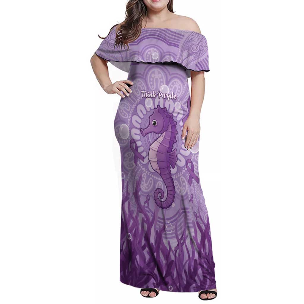 Australia Epilepsy Awareness Family Matching Off Shoulder Maxi Dress and Hawaiian Shirt Seahorse Think Purple Ribbon Aboriginal - Aussie Hoodie
