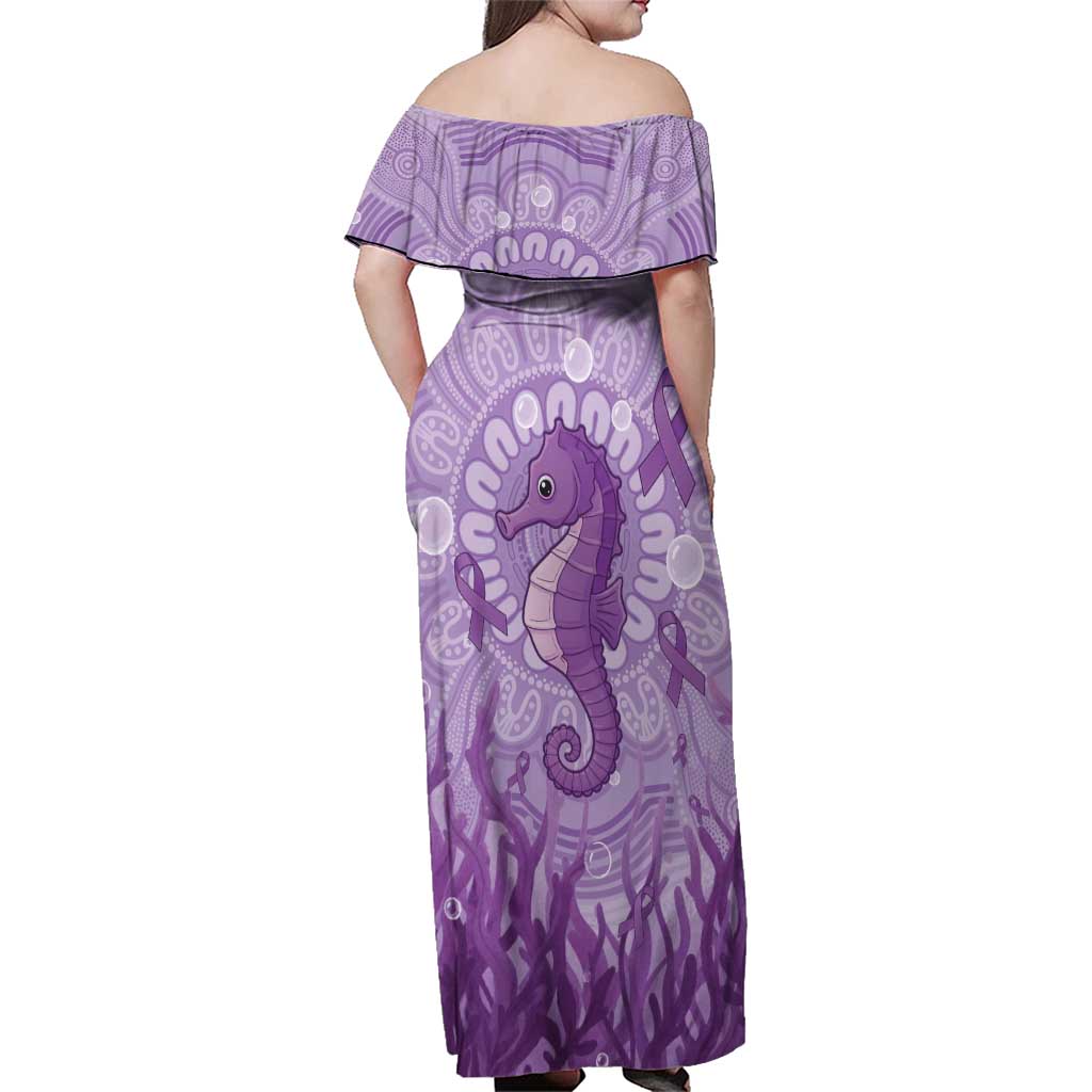 Australia Epilepsy Awareness Family Matching Off Shoulder Maxi Dress and Hawaiian Shirt Seahorse Think Purple Ribbon Aboriginal - Aussie Hoodie