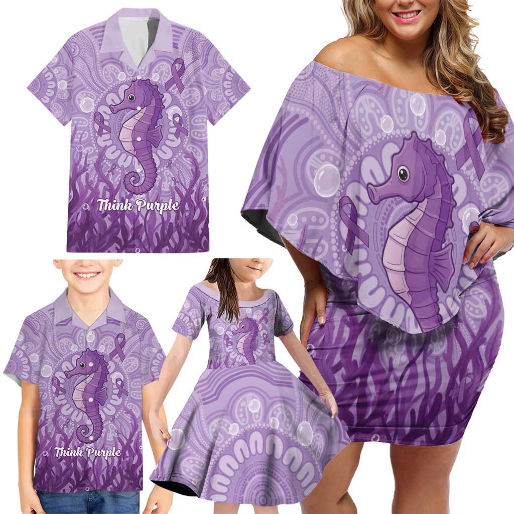 Australia Epilepsy Awareness Family Matching Off Shoulder Short Dress and Hawaiian Shirt Seahorse Think Purple Ribbon Aboriginal - Aussie Hoodie