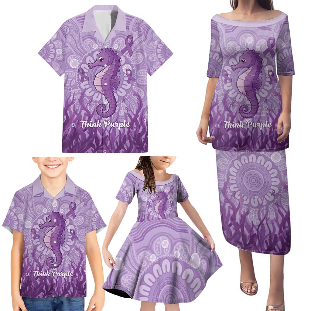 Australia Epilepsy Awareness Family Matching Puletasi and Hawaiian Shirt Seahorse Think Purple Ribbon Aboriginal - Aussie Hoodie
