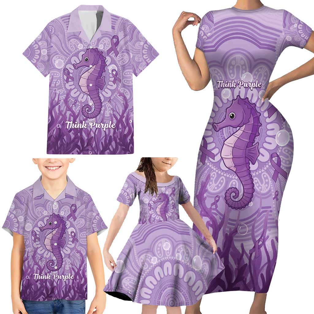 Australia Epilepsy Awareness Family Matching Short Sleeve Bodycon Dress and Hawaiian Shirt Seahorse Think Purple Ribbon Aboriginal - Aussie Hoodie