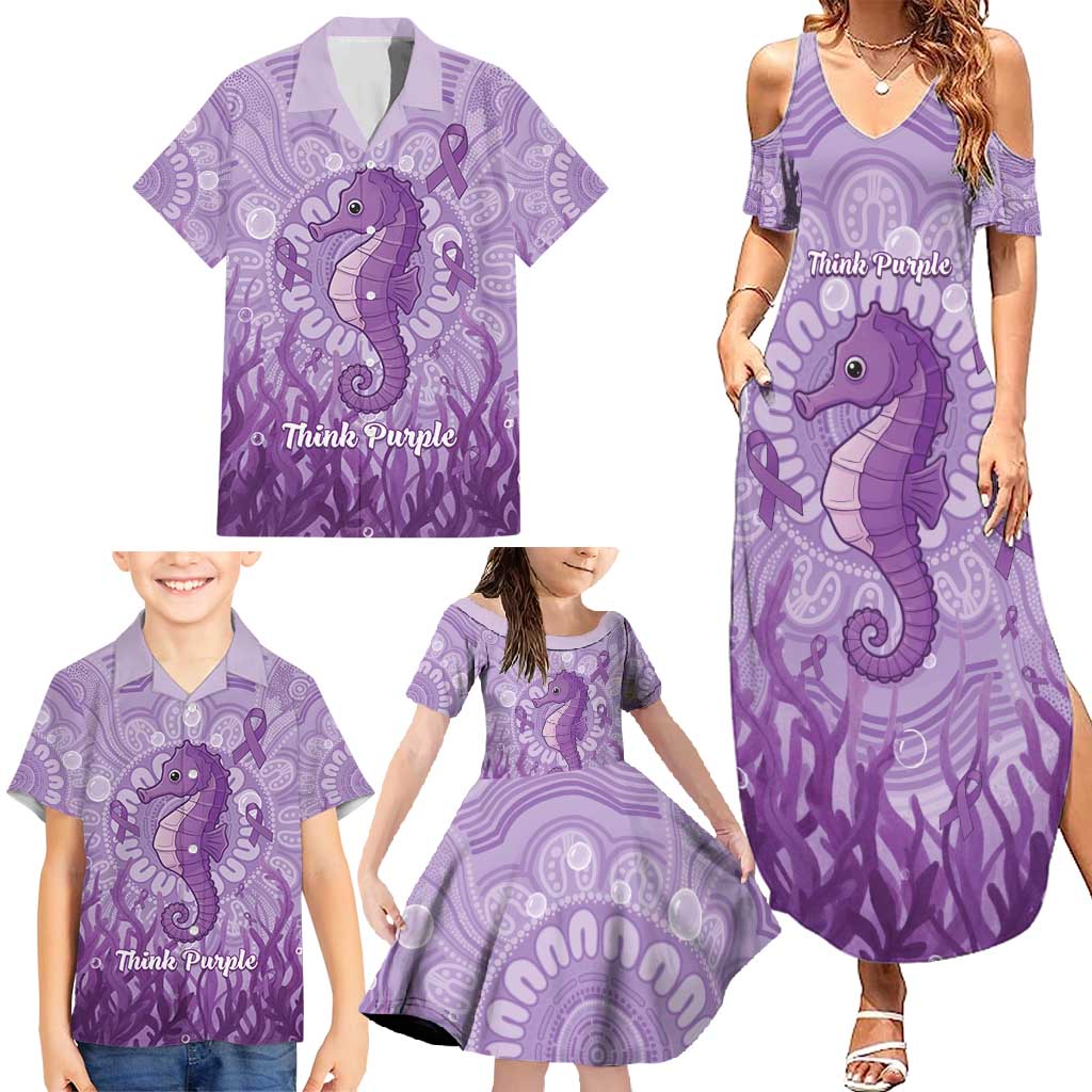 Australia Epilepsy Awareness Family Matching Summer Maxi Dress and Hawaiian Shirt Seahorse Think Purple Ribbon Aboriginal - Aussie Hoodie