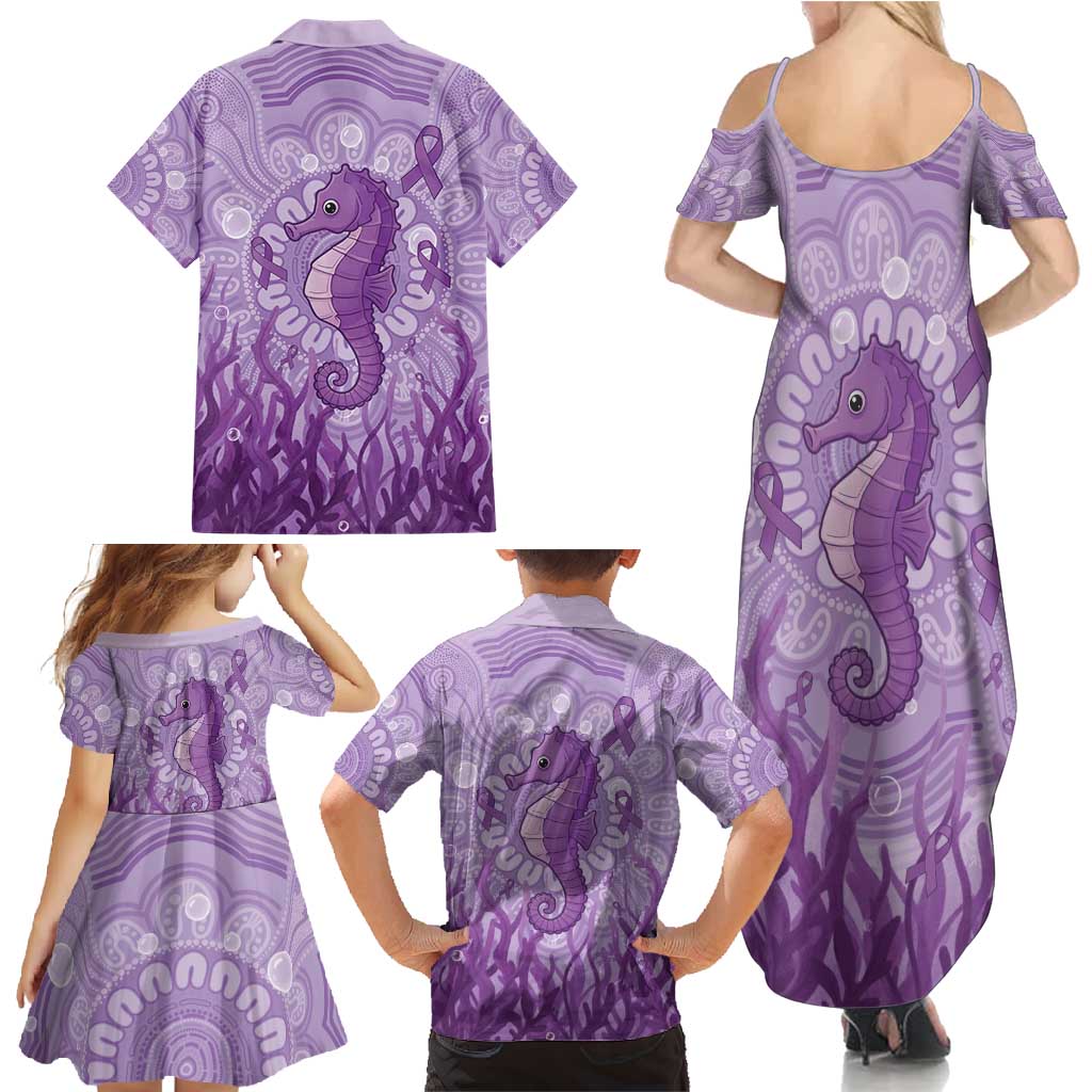 Australia Epilepsy Awareness Family Matching Summer Maxi Dress and Hawaiian Shirt Seahorse Think Purple Ribbon Aboriginal - Aussie Hoodie