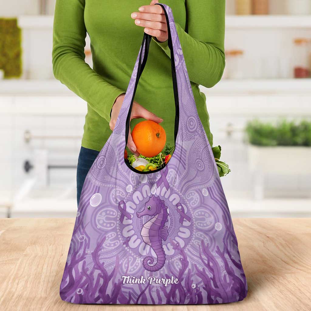 Australia Epilepsy Awareness Grocery Bag Seahorse Think Purple Ribbon Aboriginal - Aussie Hoodie