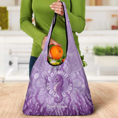 Australia Epilepsy Awareness Grocery Bag Seahorse Think Purple Ribbon Aboriginal - Aussie Hoodie