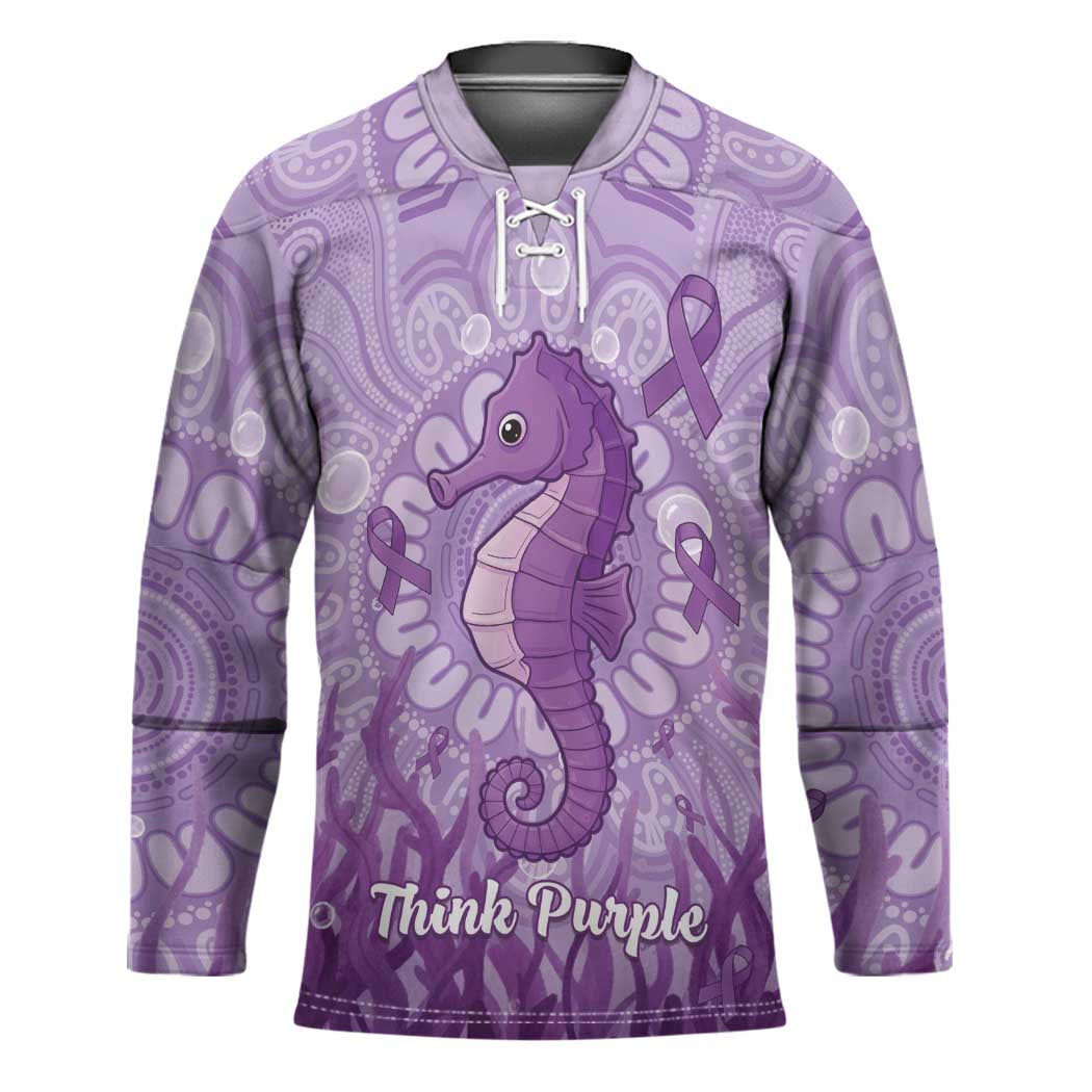 Australia Epilepsy Awareness Hockey Jersey Seahorse Think Purple Ribbon Aboriginal - Aussie Hoodie