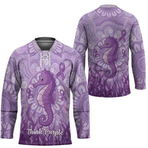 Australia Epilepsy Awareness Hockey Jersey Seahorse Think Purple Ribbon Aboriginal - Aussie Hoodie