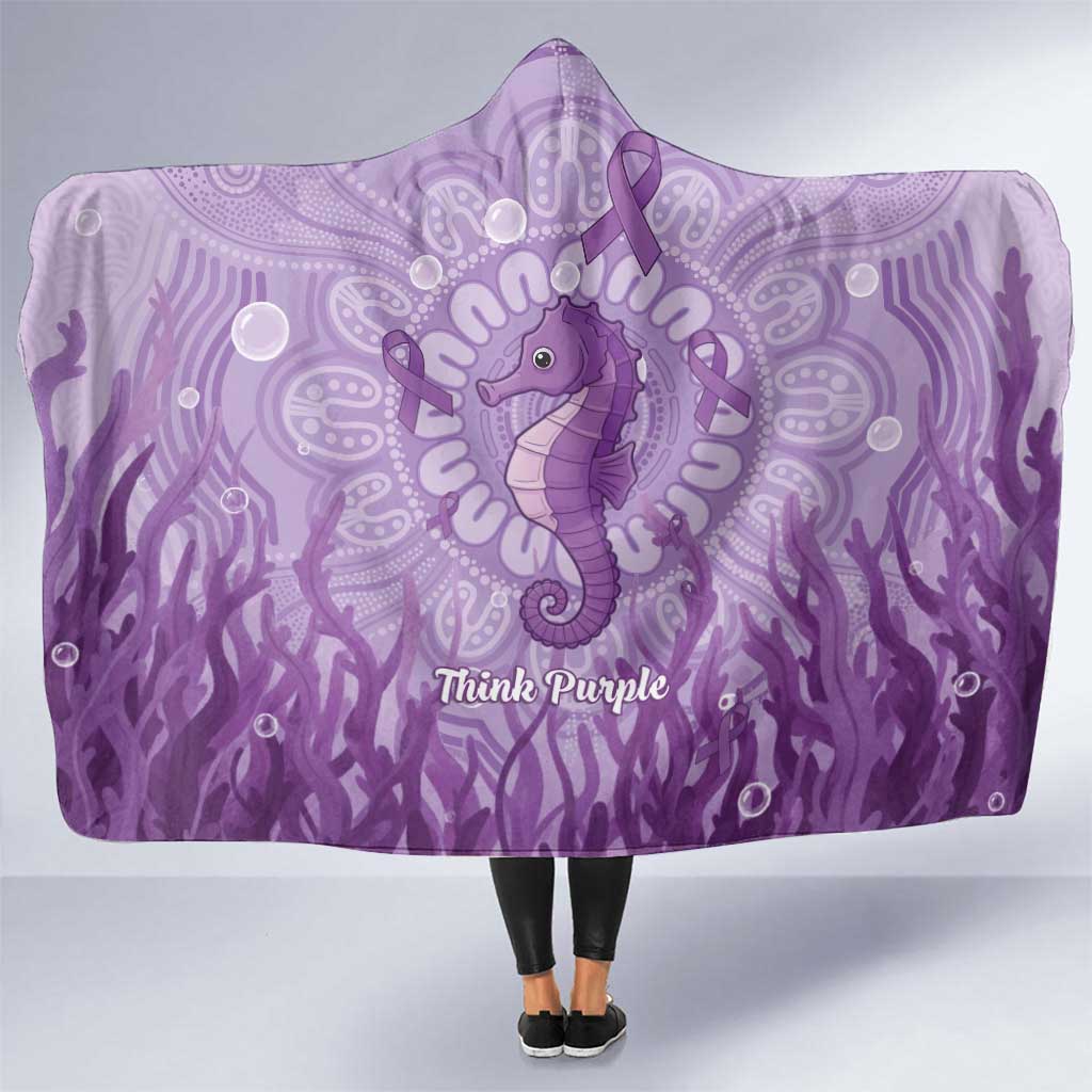 Australia Epilepsy Awareness Hooded Blanket Seahorse Think Purple Ribbon Aboriginal - Aussie Hoodie