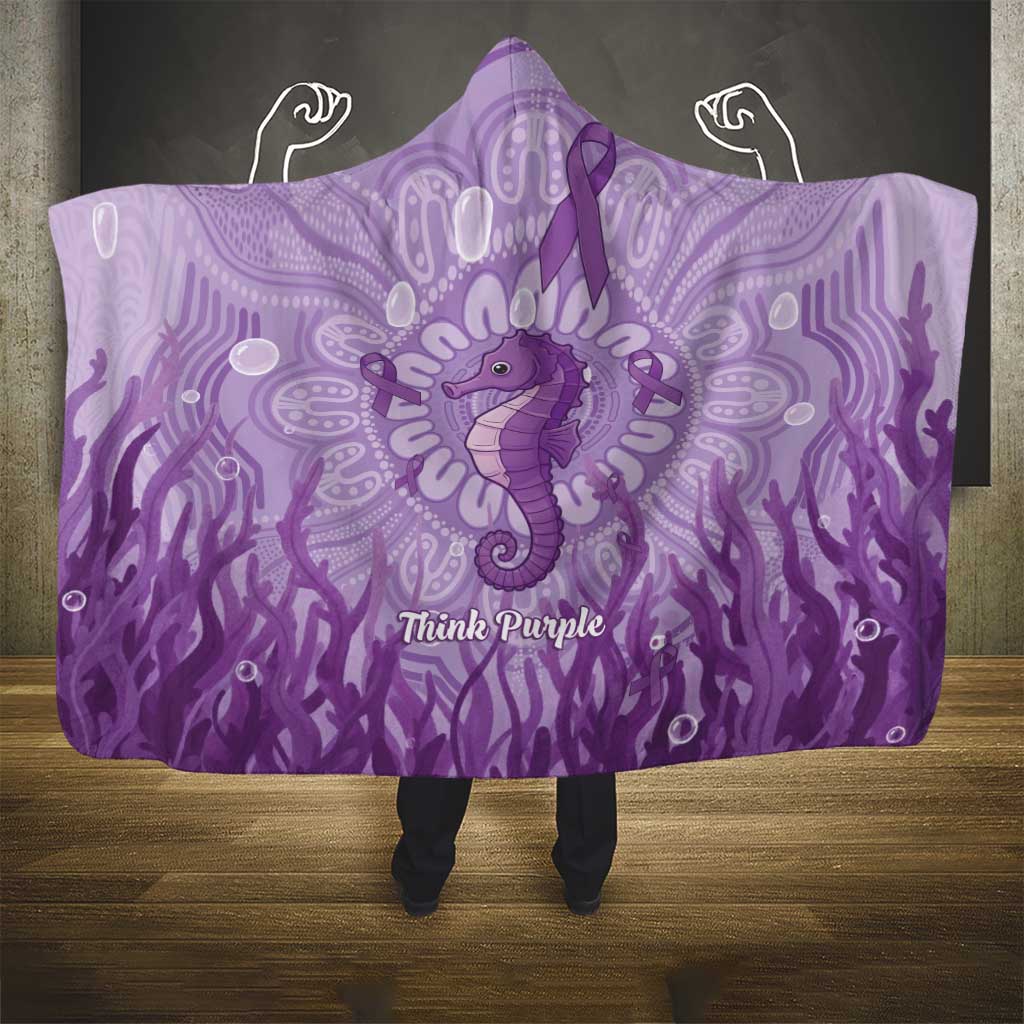 Australia Epilepsy Awareness Hooded Blanket Seahorse Think Purple Ribbon Aboriginal - Aussie Hoodie
