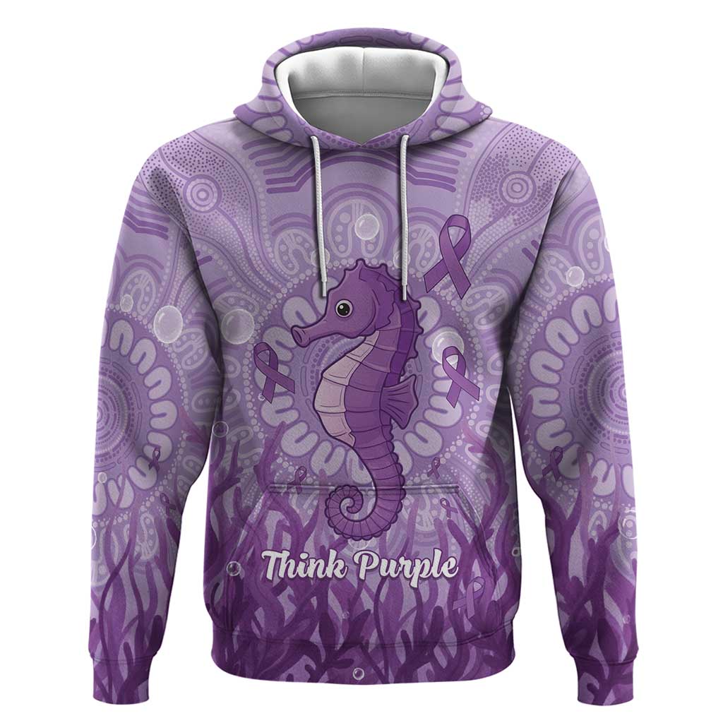 Australia Epilepsy Awareness Hoodie Seahorse Think Purple Ribbon Aboriginal - Aussie Hoodie