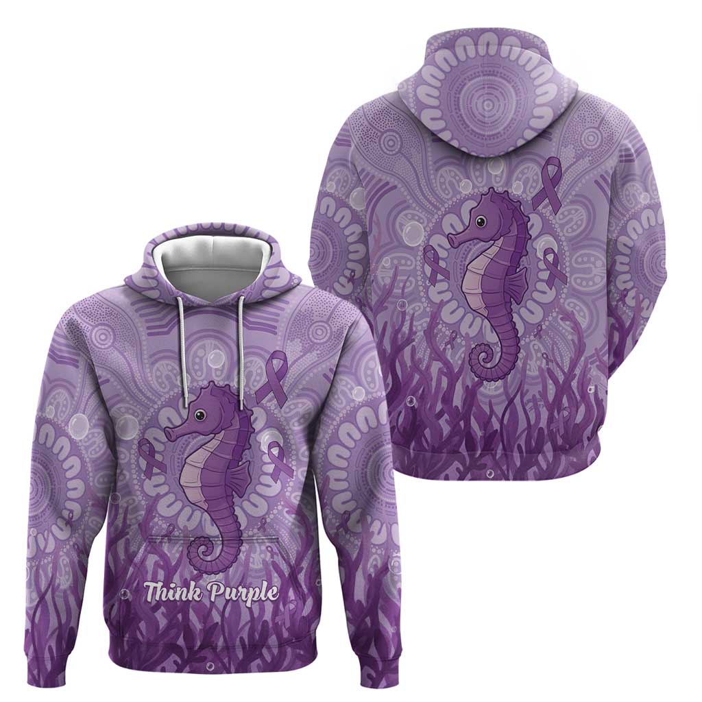 Australia Epilepsy Awareness Hoodie Seahorse Think Purple Ribbon Aboriginal - Aussie Hoodie