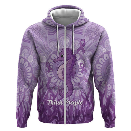 Australia Epilepsy Awareness Hoodie Seahorse Think Purple Ribbon Aboriginal - Aussie Hoodie