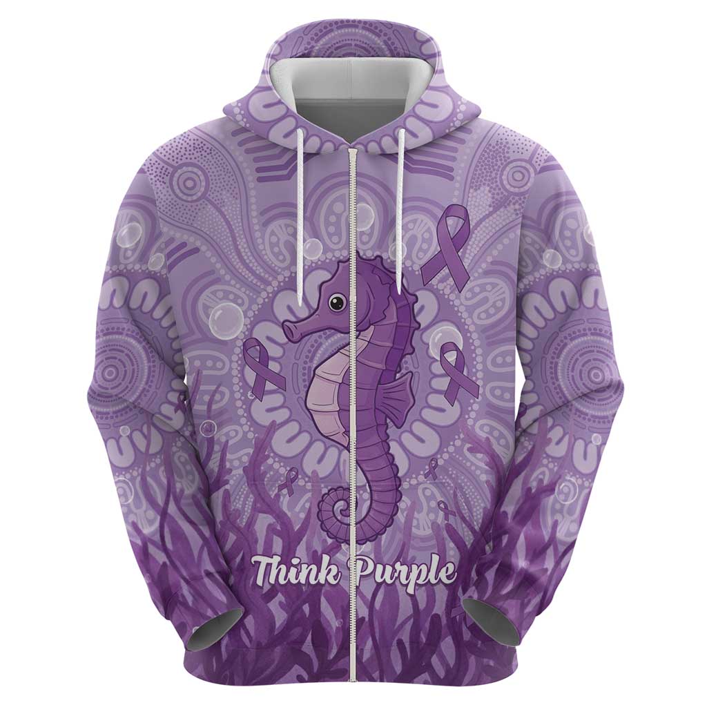 Australia Epilepsy Awareness Hoodie Seahorse Think Purple Ribbon Aboriginal - Aussie Hoodie
