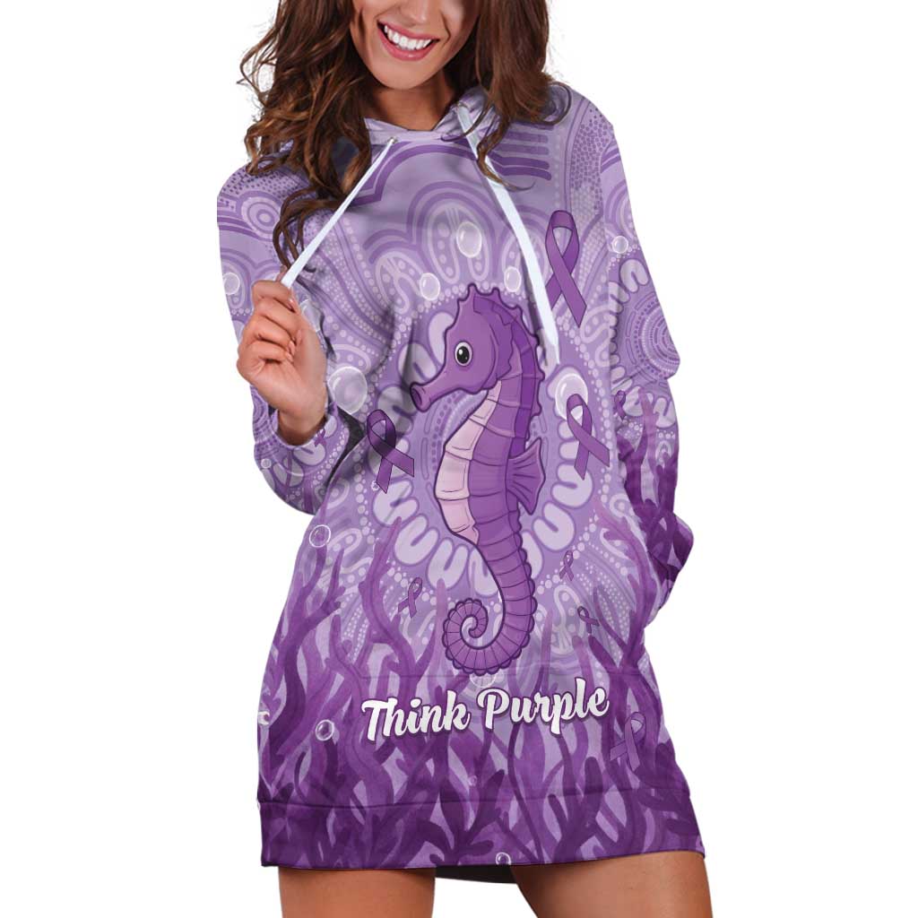 Australia Epilepsy Awareness Hoodie Dress Seahorse Think Purple Ribbon Aboriginal - Aussie Hoodie