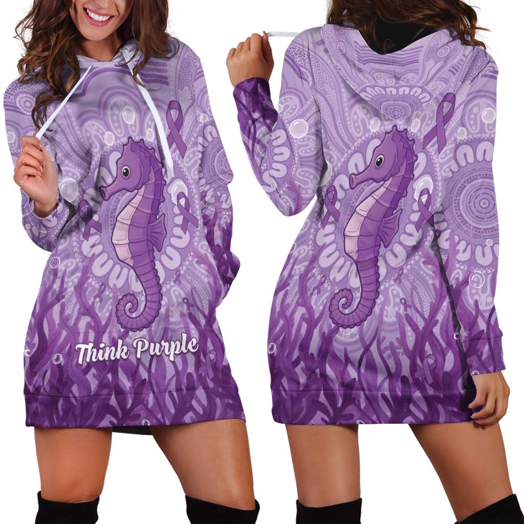 Australia Epilepsy Awareness Hoodie Dress Seahorse Think Purple Ribbon Aboriginal - Aussie Hoodie