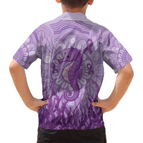 Australia Epilepsy Awareness Kid Hawaiian Shirt Seahorse Think Purple Ribbon Aboriginal - Aussie Hoodie