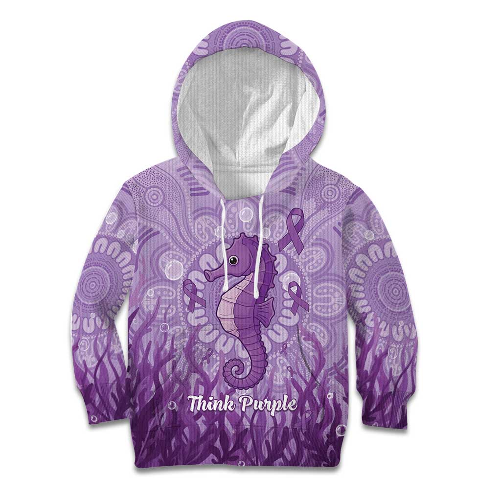 Australia Epilepsy Awareness Kid Hoodie Seahorse Think Purple Ribbon Aboriginal - Aussie Hoodie
