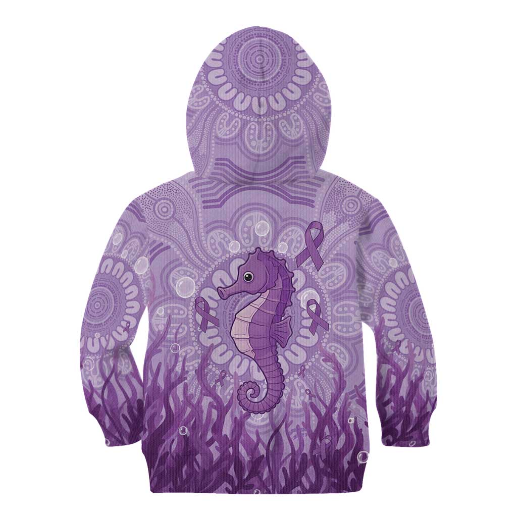 Australia Epilepsy Awareness Kid Hoodie Seahorse Think Purple Ribbon Aboriginal - Aussie Hoodie