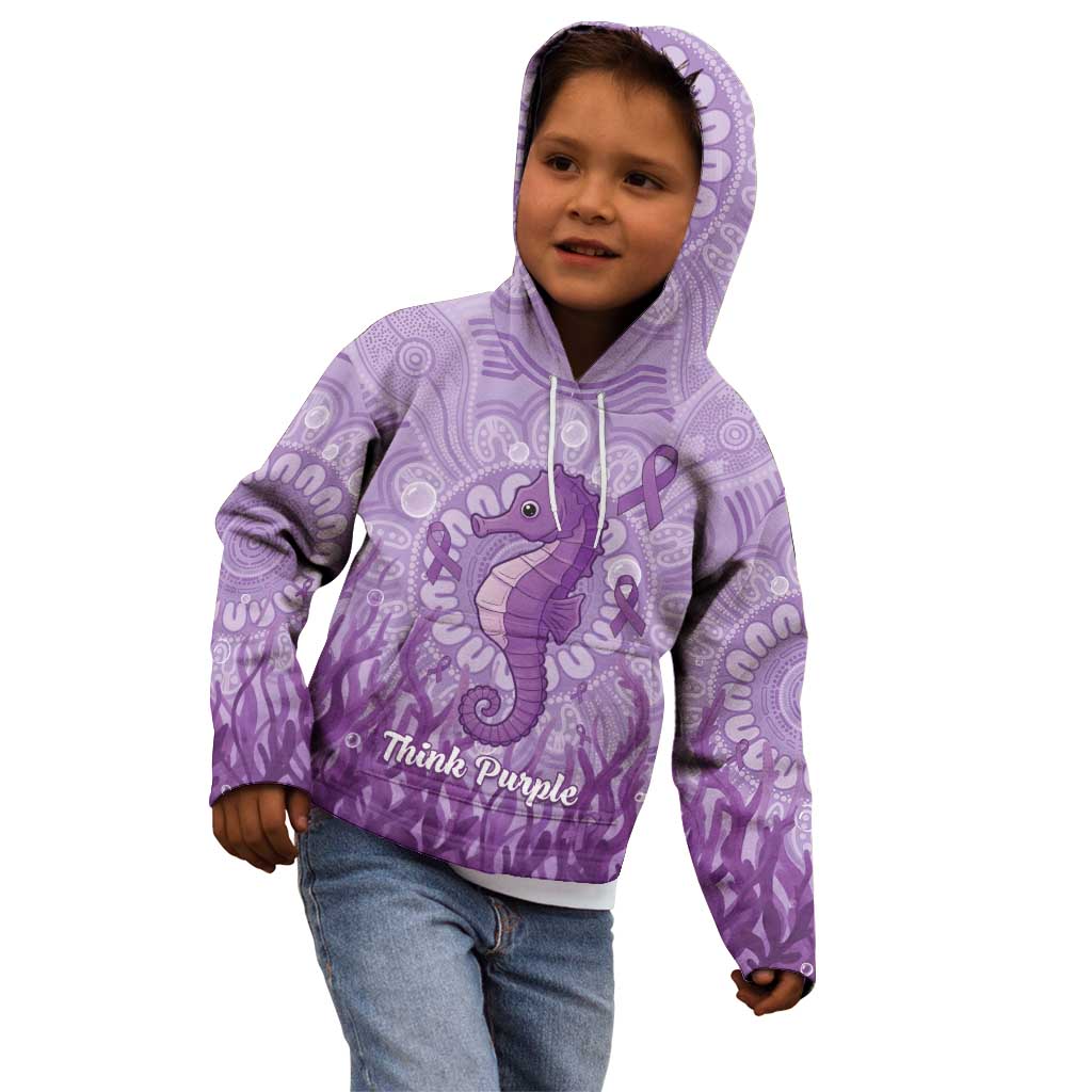 Australia Epilepsy Awareness Kid Hoodie Seahorse Think Purple Ribbon Aboriginal - Aussie Hoodie