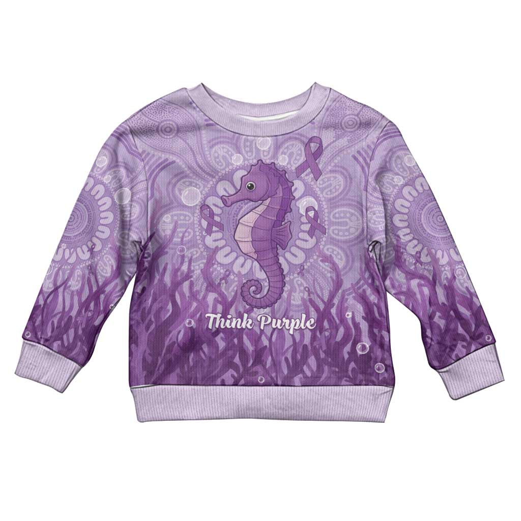 Australia Epilepsy Awareness Kid Ugly Christmas Sweater Seahorse Think Purple Ribbon Aboriginal - Aussie Hoodie