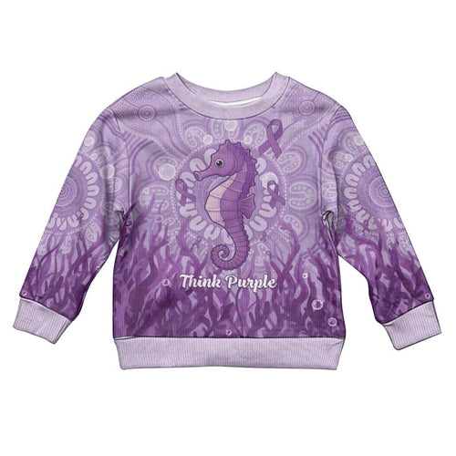 Australia Epilepsy Awareness Kid Ugly Christmas Sweater Seahorse Think Purple Ribbon Aboriginal - Aussie Hoodie