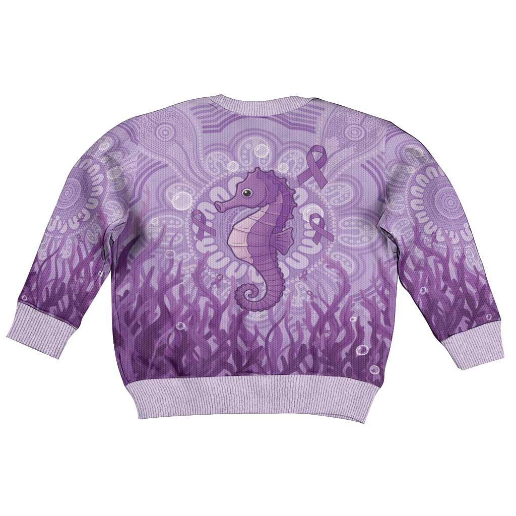 Australia Epilepsy Awareness Kid Ugly Christmas Sweater Seahorse Think Purple Ribbon Aboriginal - Aussie Hoodie