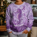 Australia Epilepsy Awareness Kid Ugly Christmas Sweater Seahorse Think Purple Ribbon Aboriginal - Aussie Hoodie