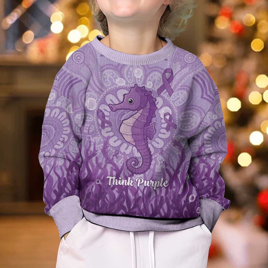Australia Epilepsy Awareness Kid Ugly Christmas Sweater Seahorse Think Purple Ribbon Aboriginal - Aussie Hoodie
