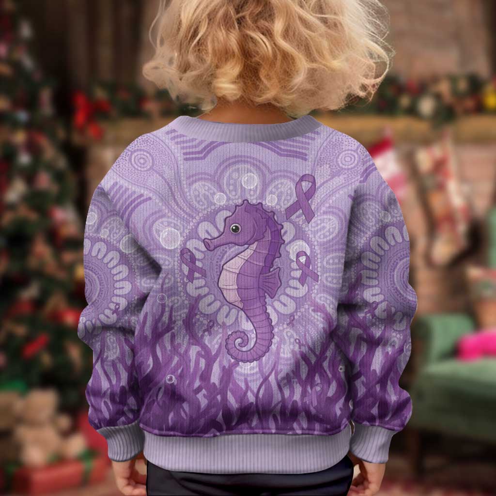 Australia Epilepsy Awareness Kid Ugly Christmas Sweater Seahorse Think Purple Ribbon Aboriginal - Aussie Hoodie