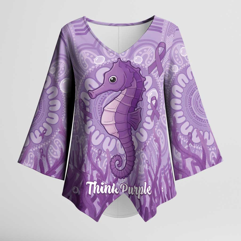 Australia Epilepsy Awareness Kimono Sleeve Blouse Seahorse Think Purple Ribbon Aboriginal - Aussie Hoodie
