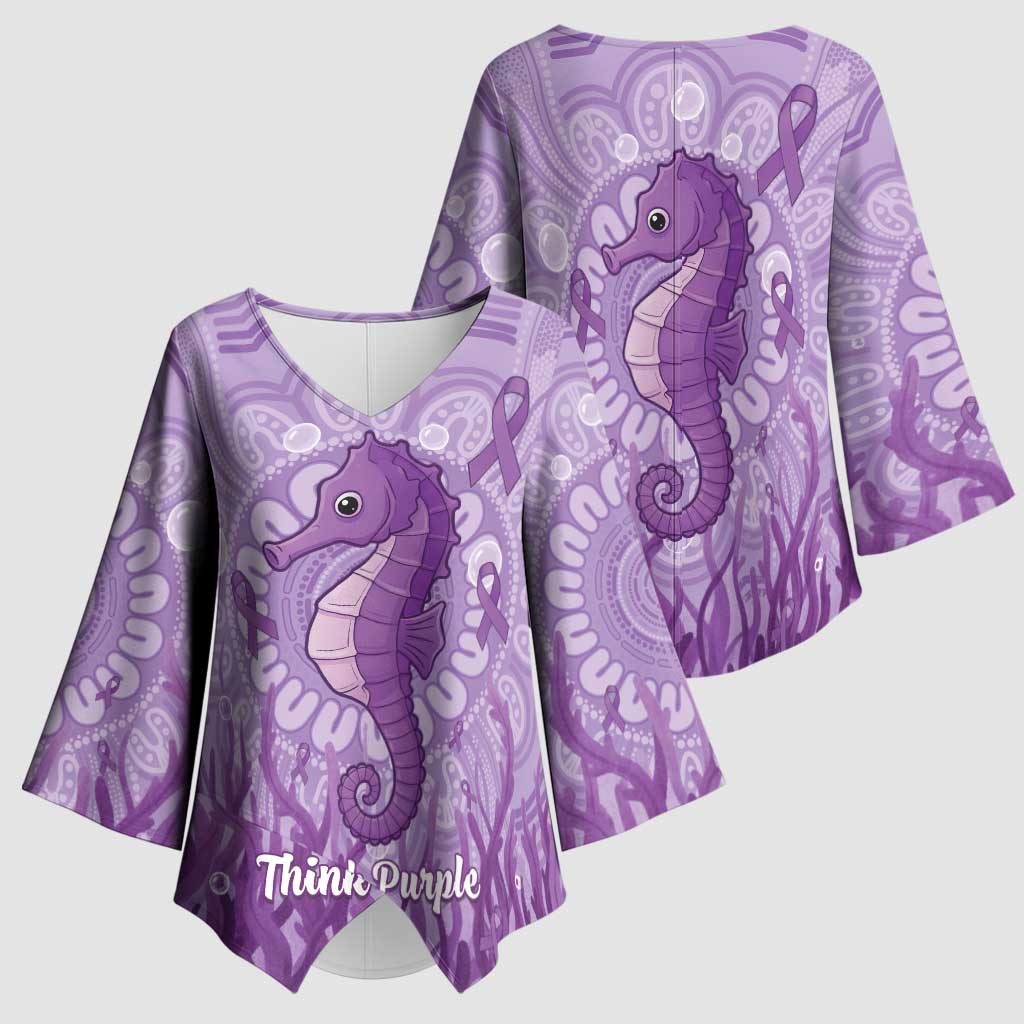 Australia Epilepsy Awareness Kimono Sleeve Blouse Seahorse Think Purple Ribbon Aboriginal - Aussie Hoodie