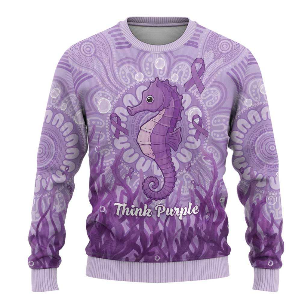 Australia Epilepsy Awareness Ugly Christmas Sweater Seahorse Think Purple Ribbon Aboriginal - Aussie Hoodie