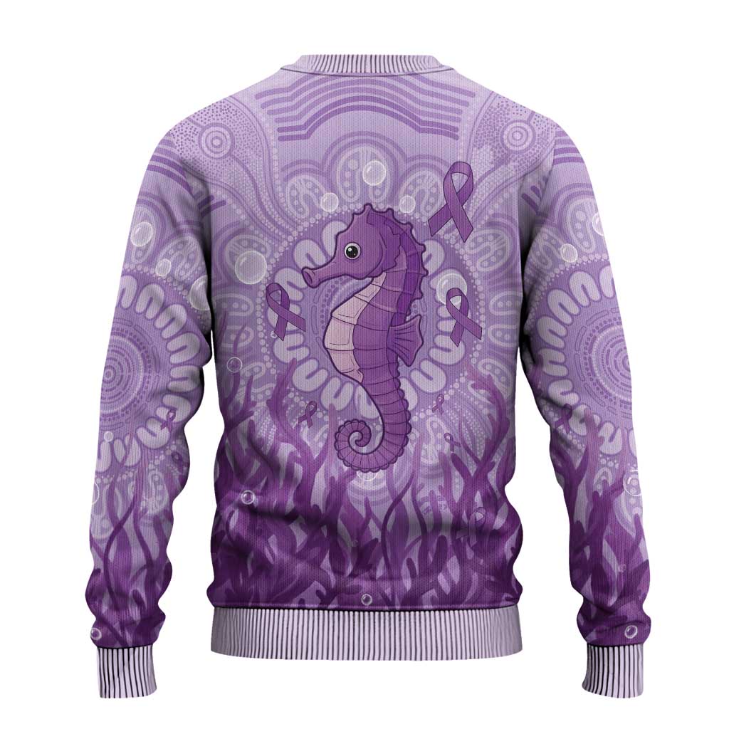 Australia Epilepsy Awareness Ugly Christmas Sweater Seahorse Think Purple Ribbon Aboriginal - Aussie Hoodie