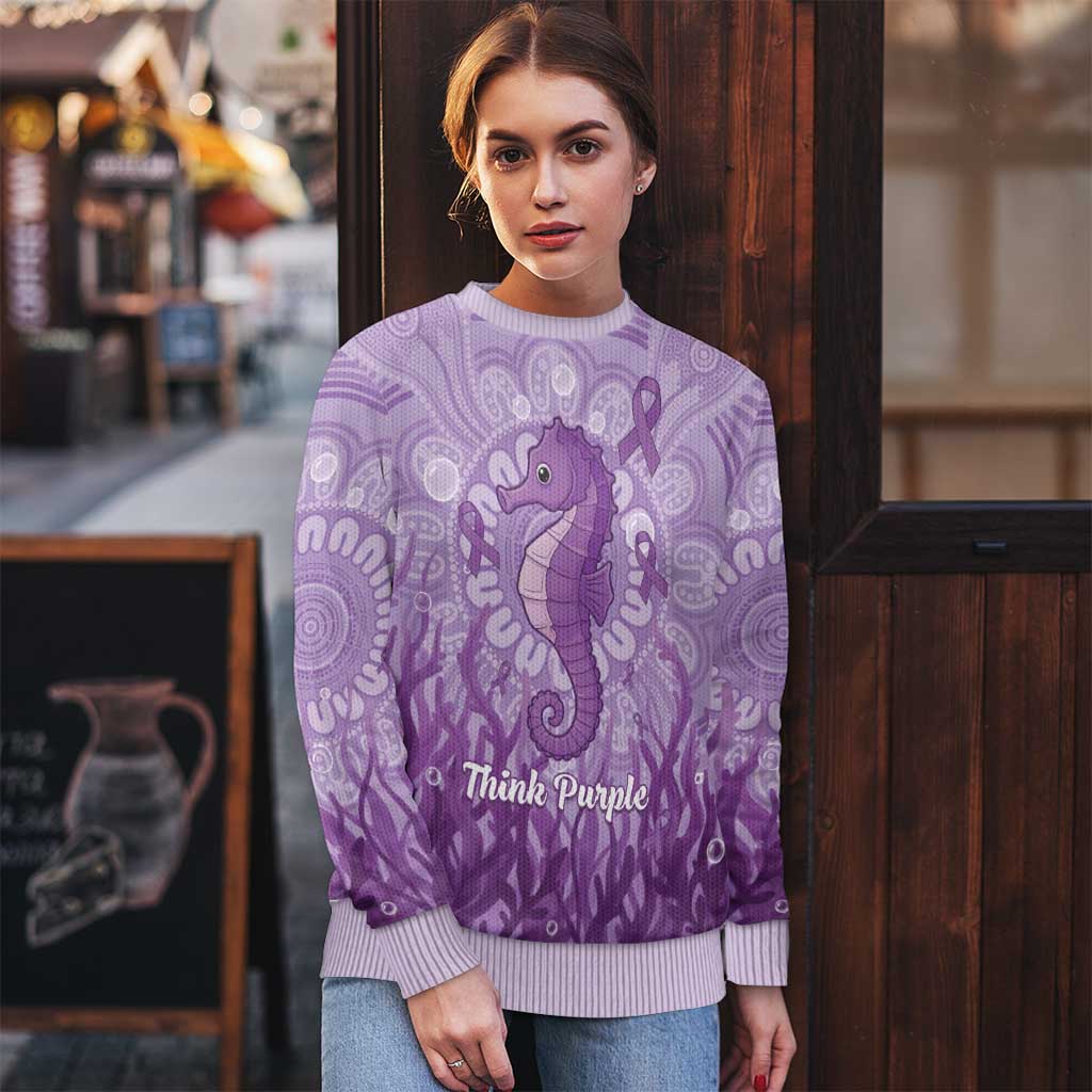 Australia Epilepsy Awareness Ugly Christmas Sweater Seahorse Think Purple Ribbon Aboriginal - Aussie Hoodie