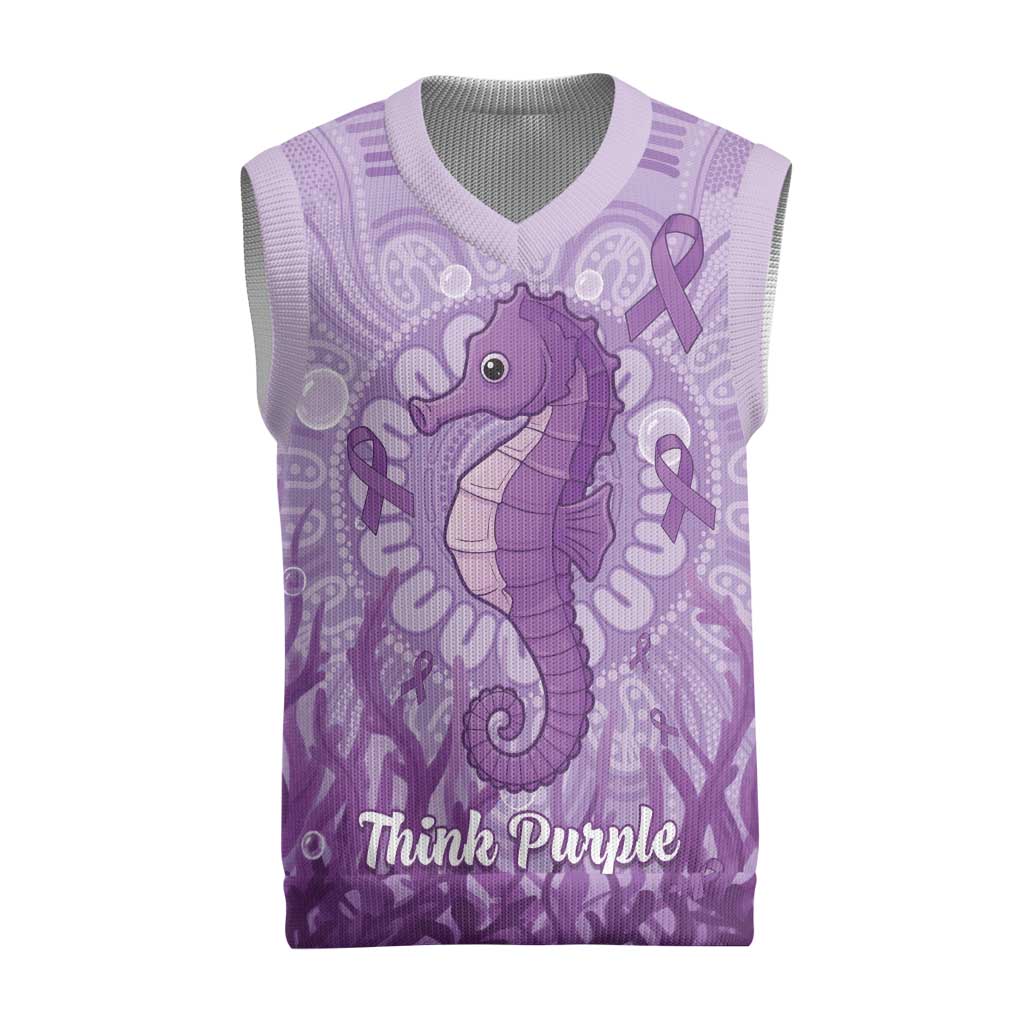 Australia Epilepsy Awareness Christmas Knitted V-Neck Vest Seahorse Think Purple Ribbon Aboriginal - Aussie Hoodie