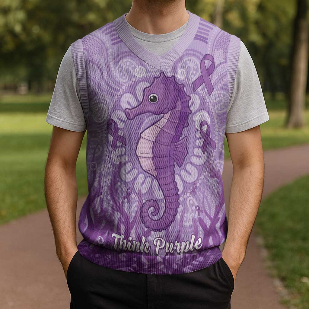 Australia Epilepsy Awareness Christmas Knitted V-Neck Vest Seahorse Think Purple Ribbon Aboriginal - Aussie Hoodie